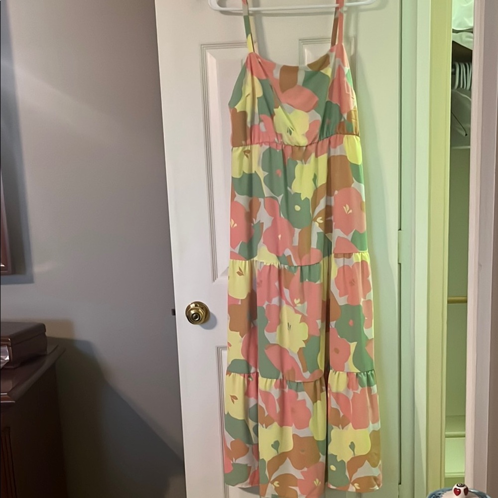 Sanctuary Pink and Green Maxi Sundress with Spaghetti Straps